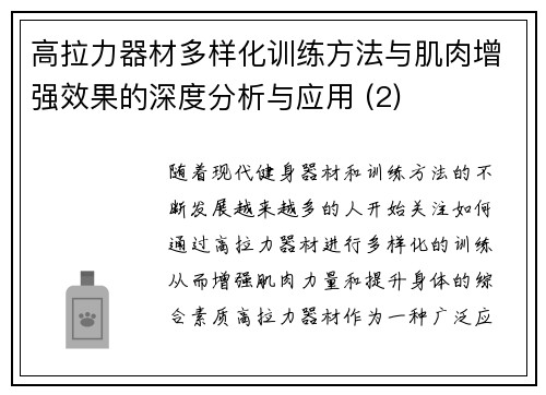 高拉力器材多样化训练方法与肌肉增强效果的深度分析与应用 (2)